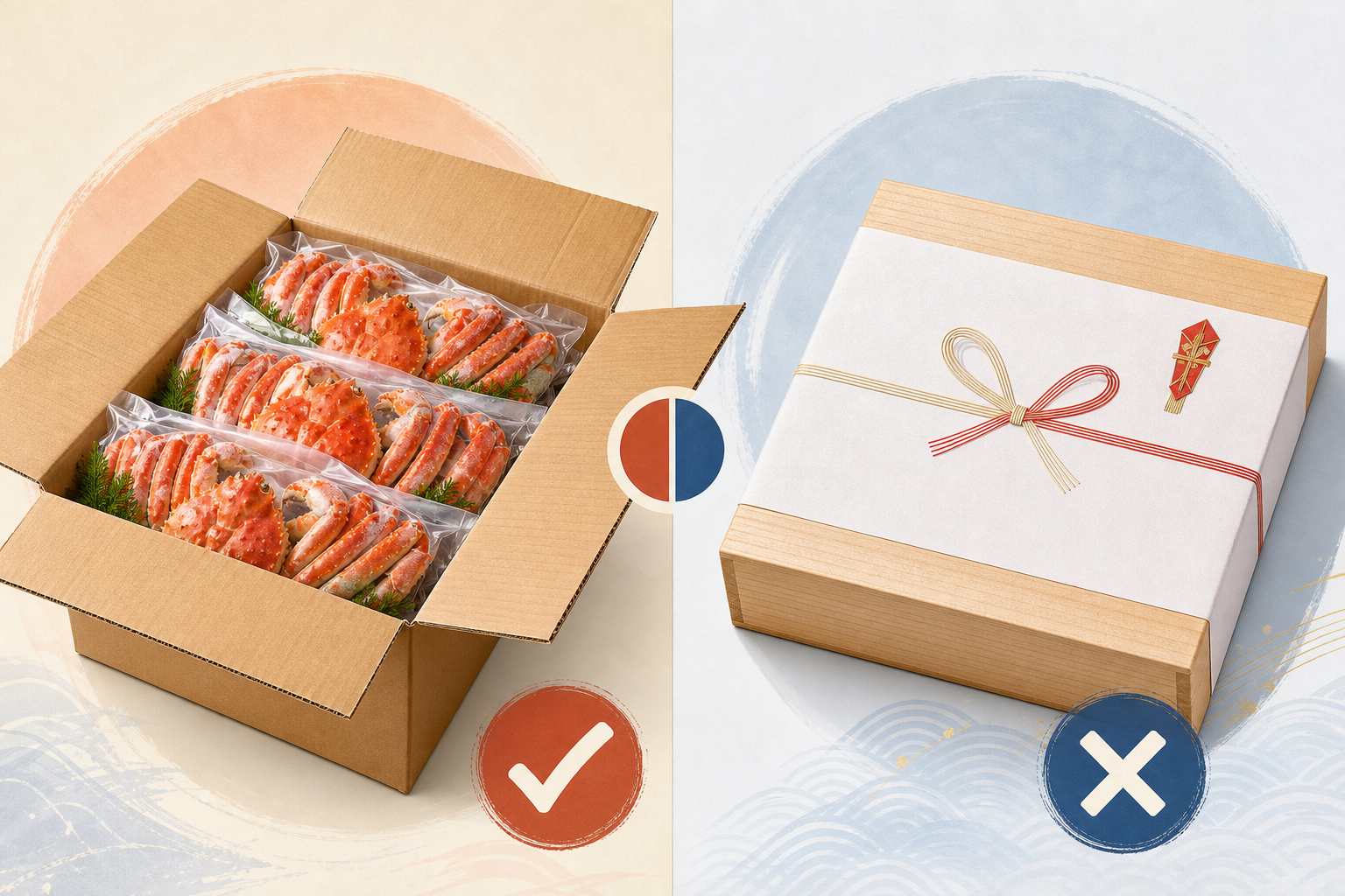 An informative comparison diagram or illustration showing two delivery boxes: on the left, a standar